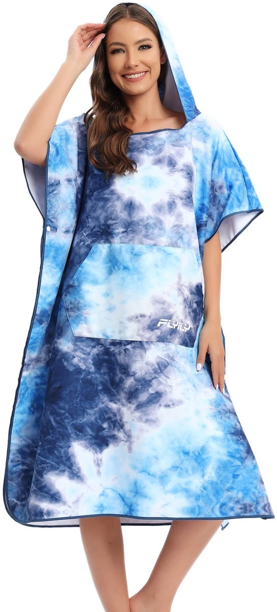 Microvezel Surf Poncho - Handdoek en Badjas met Capuchon - voor omkleden na zwemmen en strand - One Size voor Volwassenen