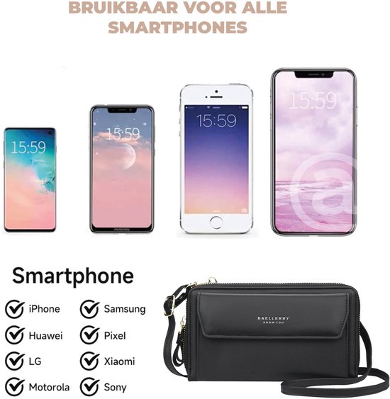 Sac de téléphone universel avec bandoulière pour mains libres – Sac portefeuille robuste avec beaucoup d'espace de rangement – ​​Sacs de téléphone pour femme – Convient pour iPhone, Samsung, Honor, Google Pixel, Lenovo et Xiaomi – Vert