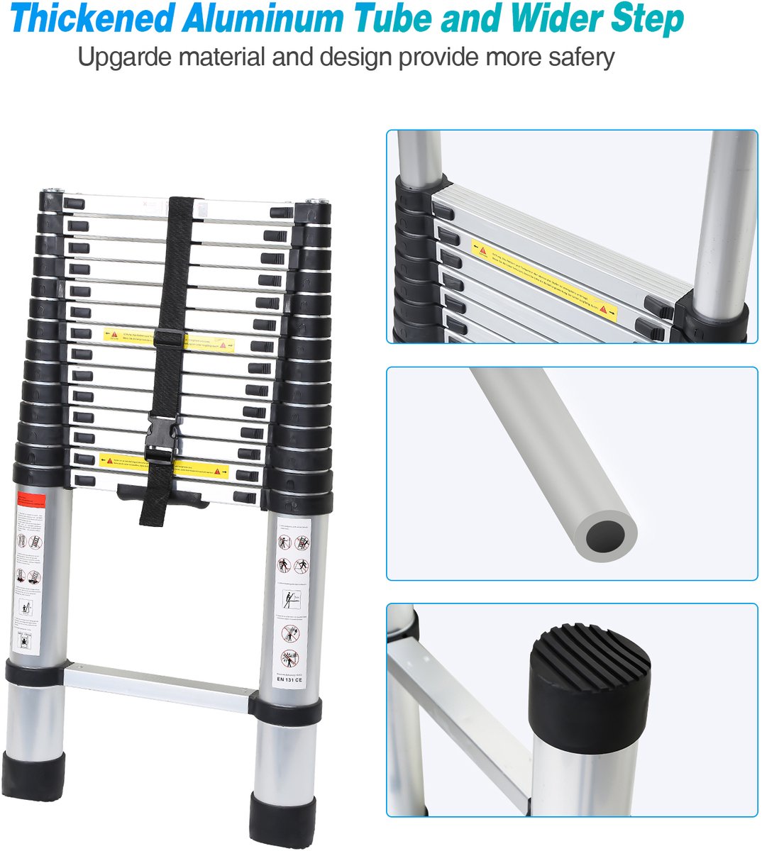 Telescopische Ladder - Telescoopladder - 3,2m zilver + haak, Max. Belasting 150 kg, Compact en Draagbaar met Soft Closing Systeem, Geschikt voor Particulier en Professioneel Gebruik, Telescopische Vouwladder – foto 5