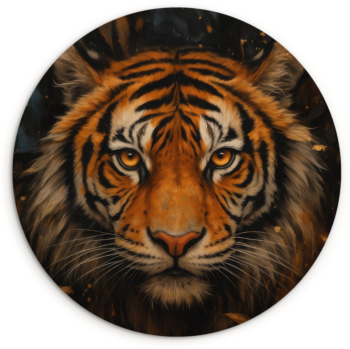 WallCircle Wandcirkel 120x120 cm - Muurcirkel Bladeren - Tijger - Oranje - Muurdecoratie woonkamer - Wanddecoratie slaapkamer - Kamer decoratie accessoires - Ronde schilderijen