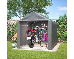 Pugsdrly Fietsenstalling 160x220x165 cm met Roldeur - Grijze Tuinhuisje van Waterdicht PE-Materiaal