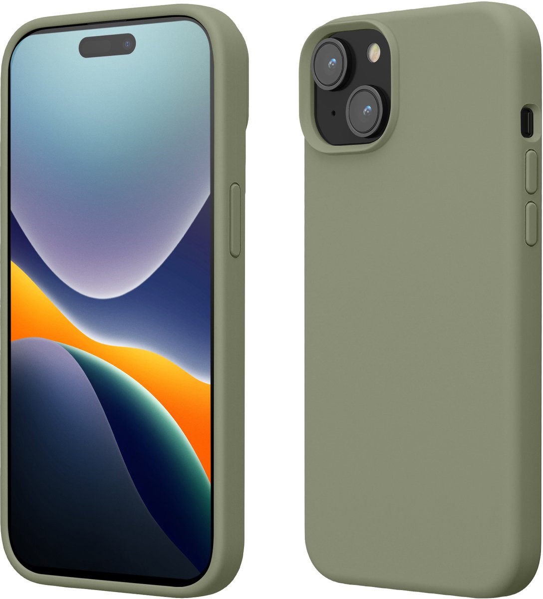 kwmobile Case voor iPhone 15 - Slank TPU-Hoesje met Zachte Afwerking - In grijsgroen