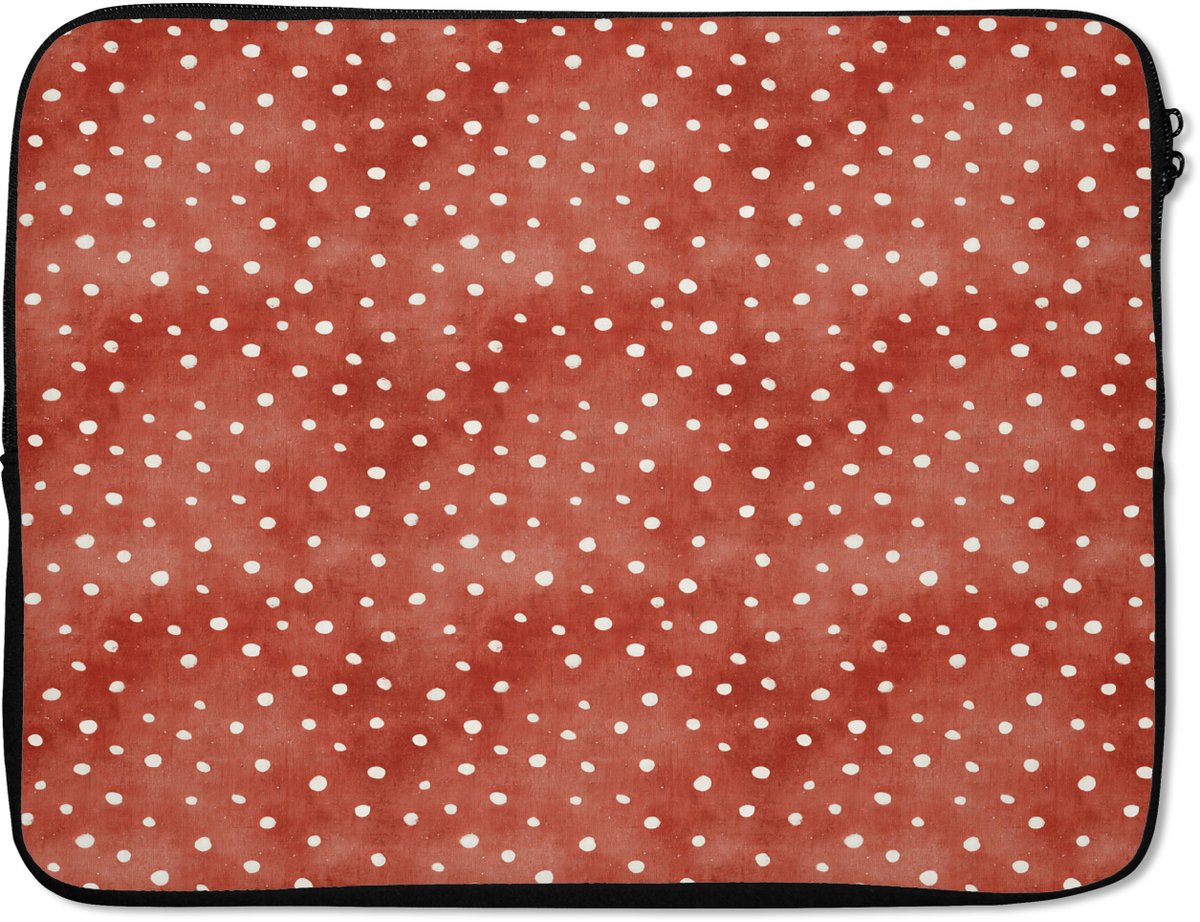 Laptophoes 17 inch - Patroon - Stippen - Rood - Wit - Laptop sleeve - Binnenmaat 41x28 cm - Zwarte achterkant