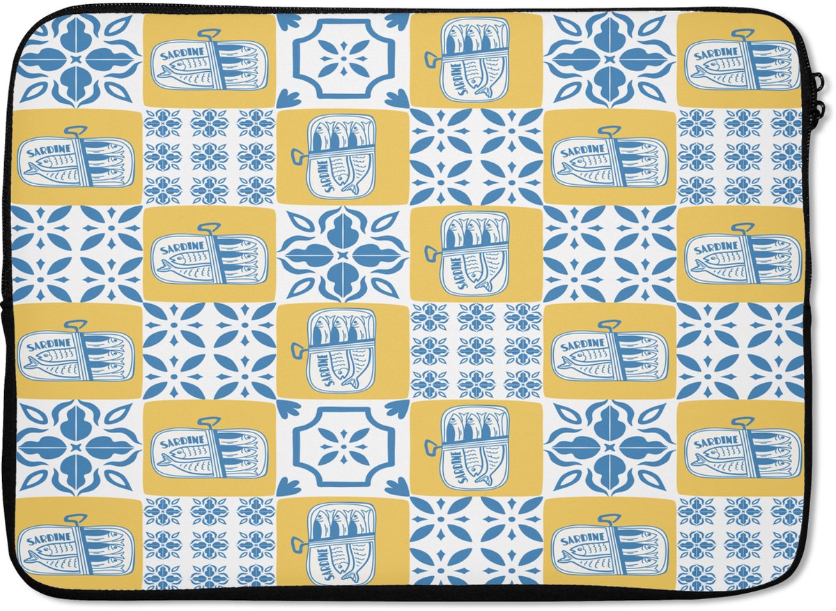 Laptophoes 13 inch - Zee - Geel - Blauw - Wit - Laptop sleeve - Binnenmaat 32x22,5 cm - Zwarte achterkant
