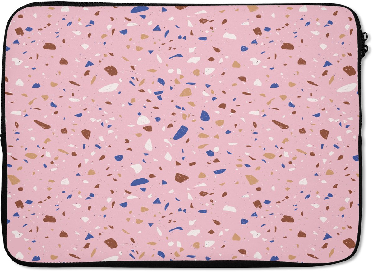Laptophoes 13 inch - Terrazzo - Patroon - Kleurrijk - Roze - Laptop sleeve - Binnenmaat 32x22,5 cm - Zwarte achterkant