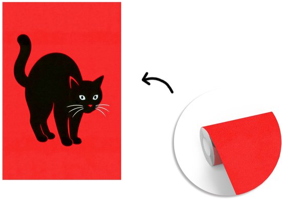 Behang - Fotobehang Kat - Zwart - Staart - Breedte 170 cm x hoogte 260 cm