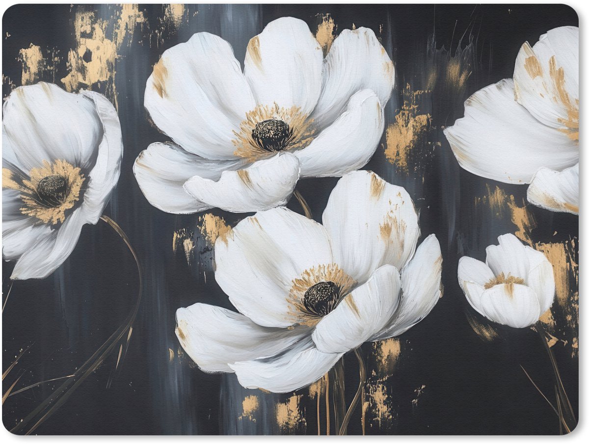Muismat 23x19 cm - Mousepad Bloemen - Wit - Abstract - Muismatten