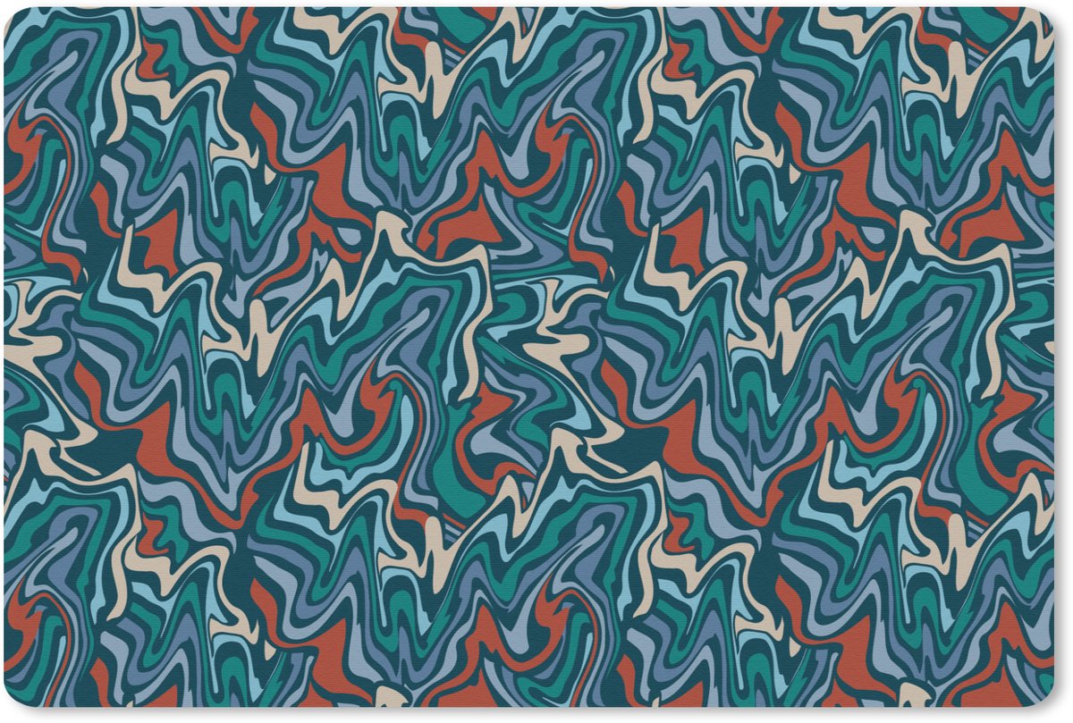Muismat 27x18 cm - Mousepad Golven - Retro - Blauw - Patroon - Muismatten
