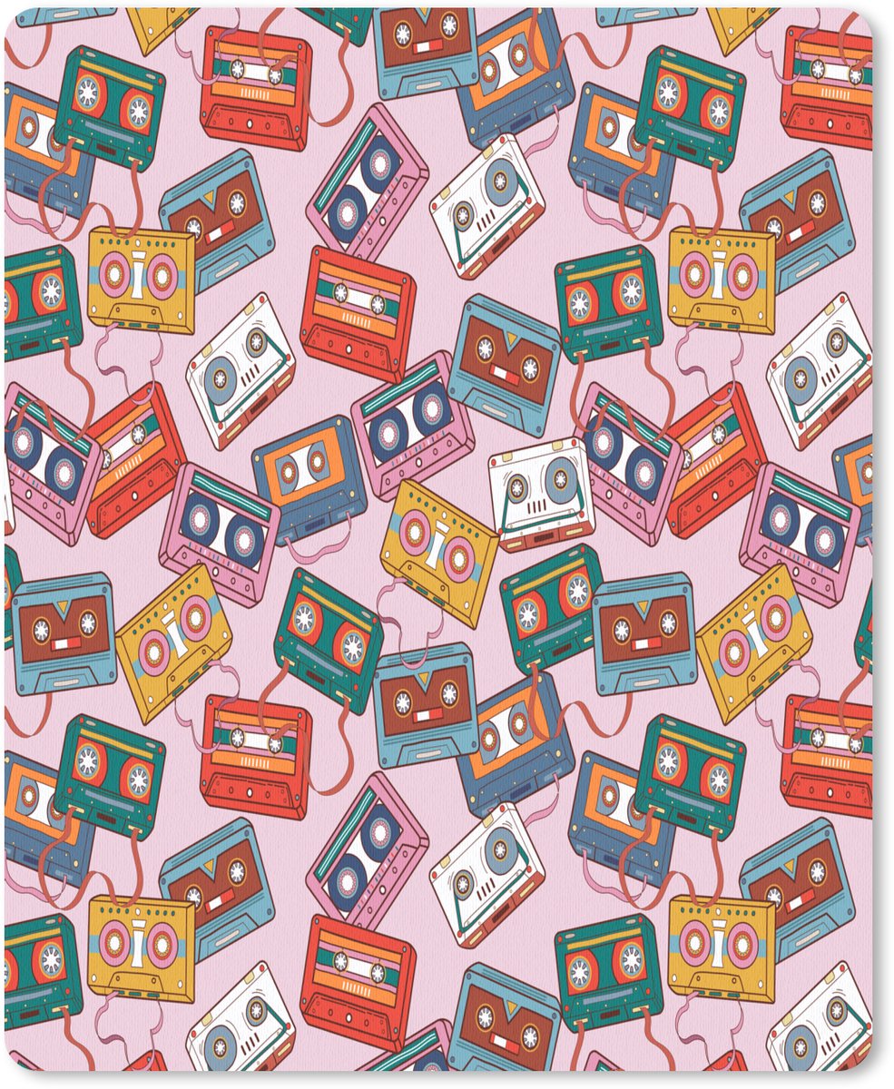 Muismat 19x23 cm - Mousepad Cassette - Patroon - Roze - Muismatten