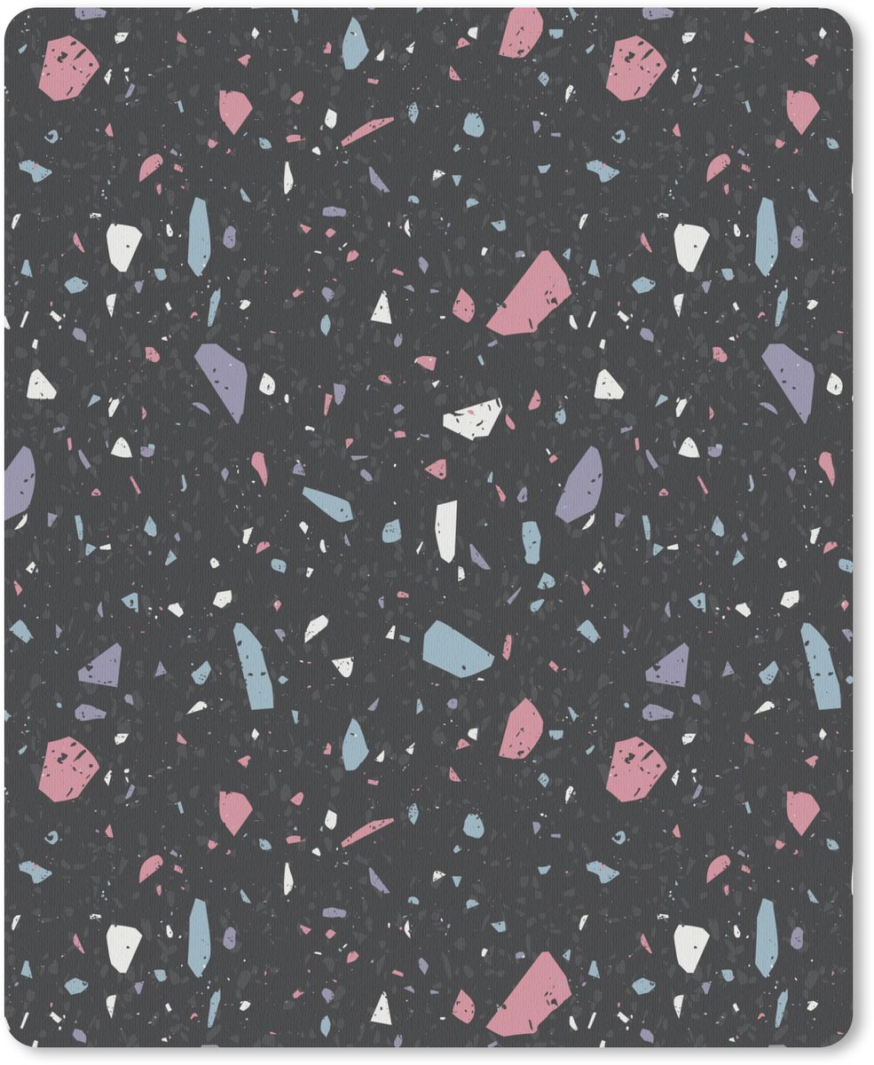 Muismat 19x23 cm - Mousepad Terrazzo - Patroon - Zwart - Zacht - Muismatten