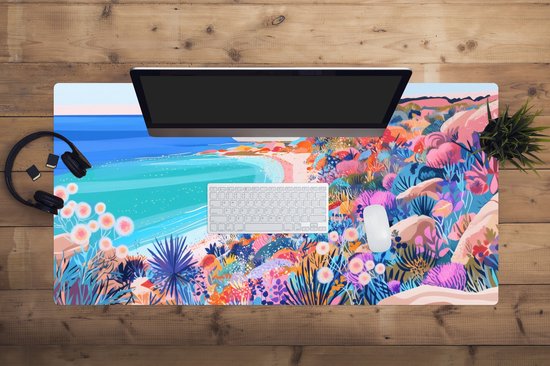 Muismat XXL 120x60 cm - Bureau onderlegger - Bureau mat Bloemenweide - Zee - Zomers - Bureaumat - Gaming mousepad xl - Bureaulegger groot - Computer deskmat