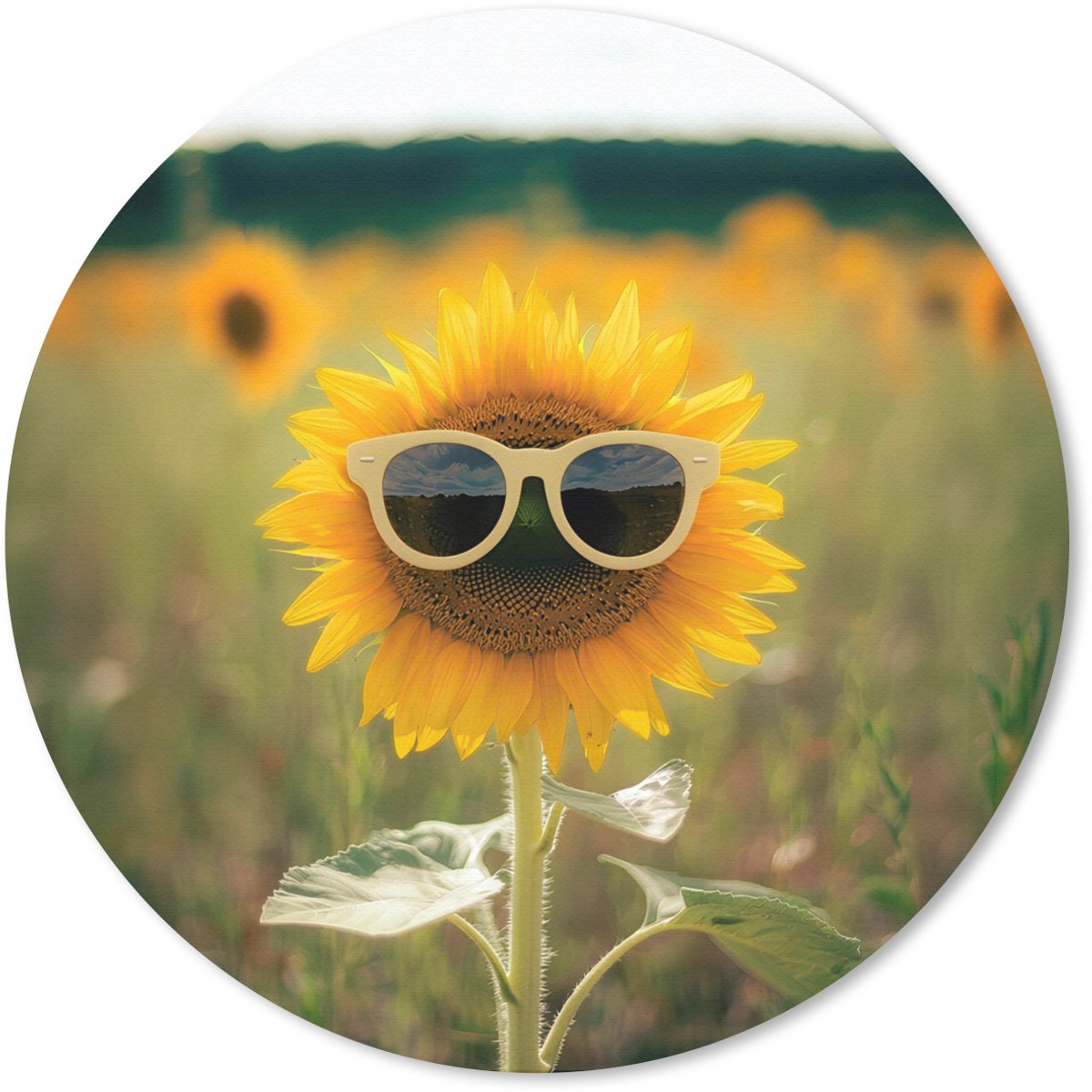 Muismat rond 40x40 cm - Mousepad Zonnebloem - Veld - Zonnebril - Ronde muismatten