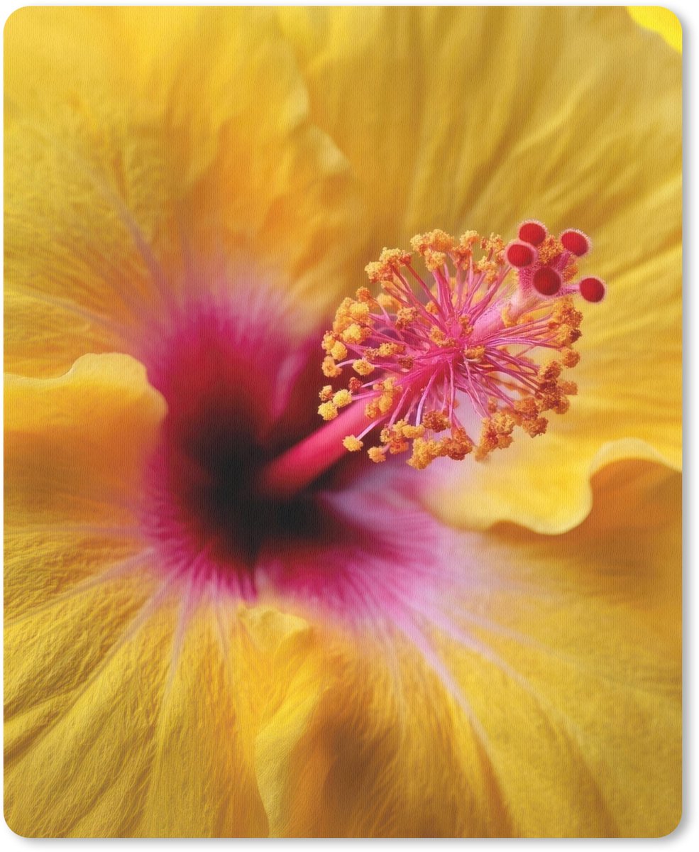 Muismat 19x23 cm - Mousepad Geel - Hibiscus - Tropisch - Muismatten