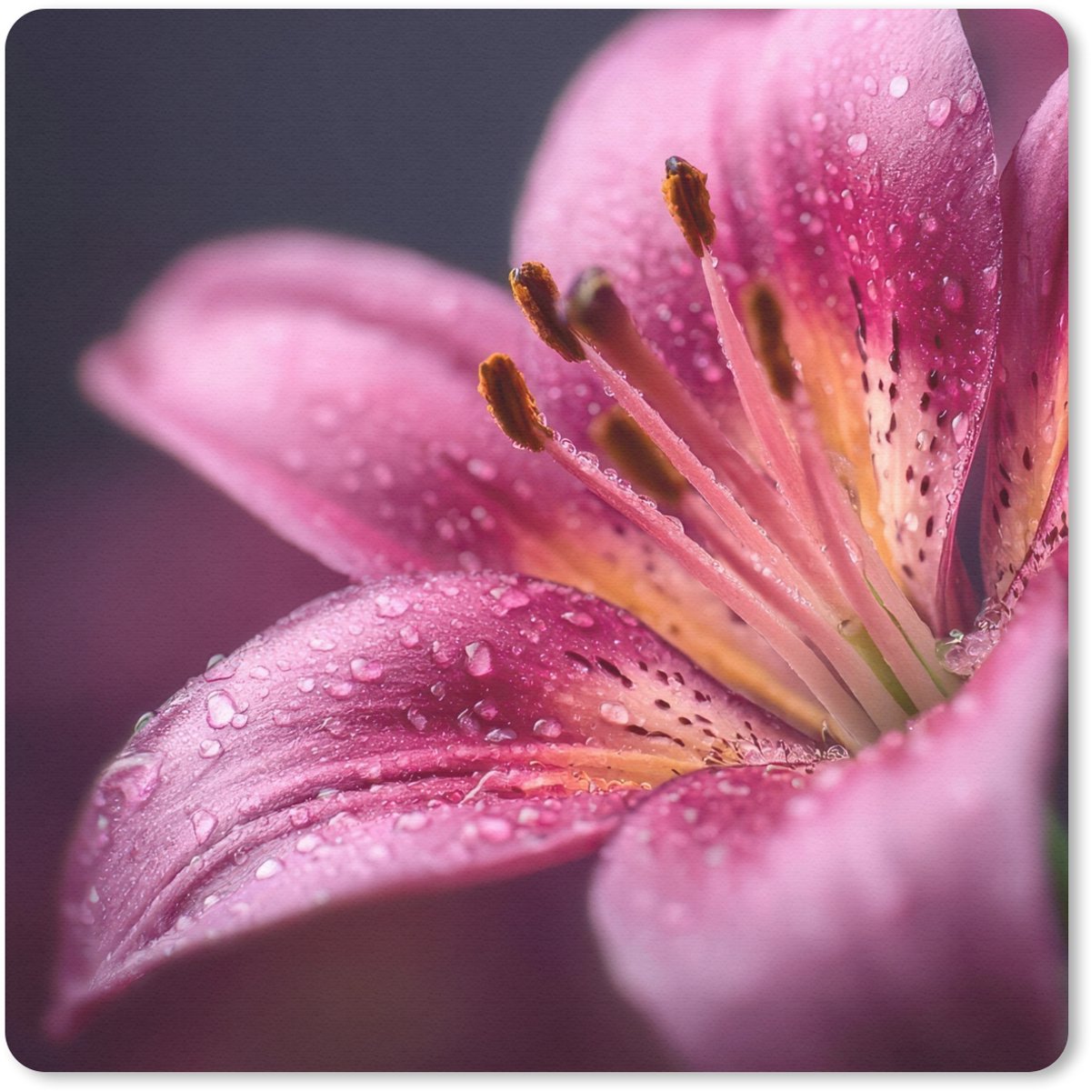 Muismat 20x20 cm - Mousepad Roze - lelie - Dauwdruppels - Muismatten