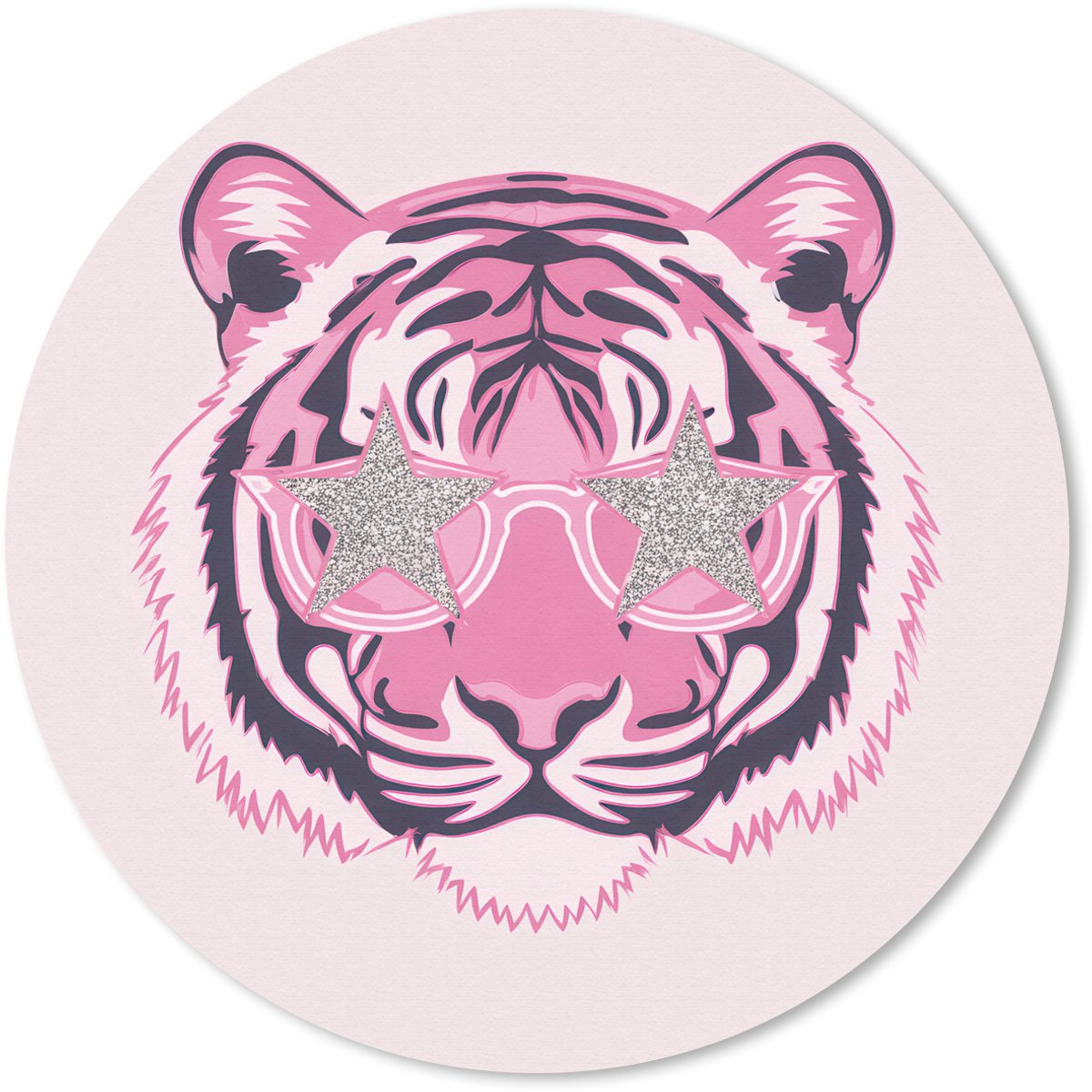 Muismat rond 30x30 cm - Mousepad Tijger - Glitterzonnebril - Roze - Ronde muismatten