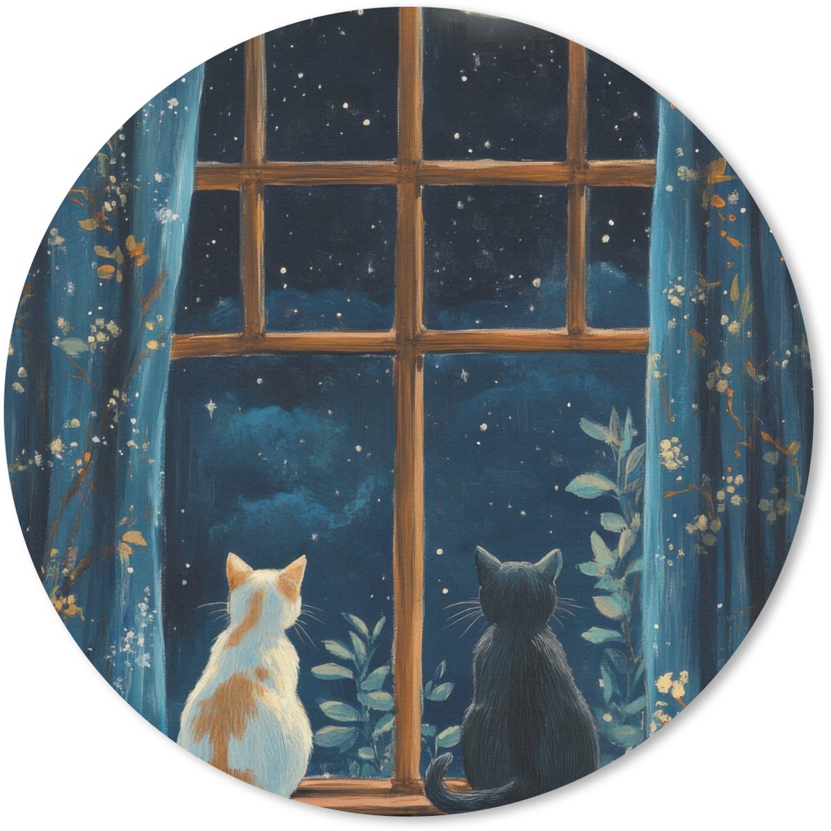 Muismat rond 20x20 cm - Mousepad Kat - Sterrenhemel - Blauw - Ronde muismatten