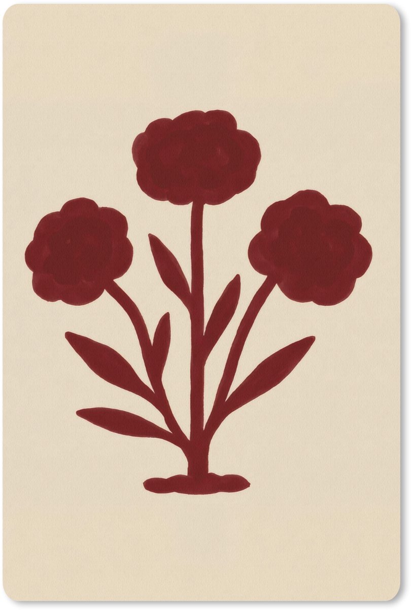 Muismat 18x27 cm - Mousepad Bloemen - Bladeren - Rood - Minimalistisch - Muismatten