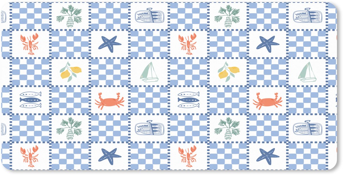 Muismat XXL 120x60 cm - Bureau onderlegger - Bureau mat Zee - Sfeer- Mozaïek - Blauw - Bureaumat - Gaming mousepad xl - Bureaulegger groot - Computer deskmat