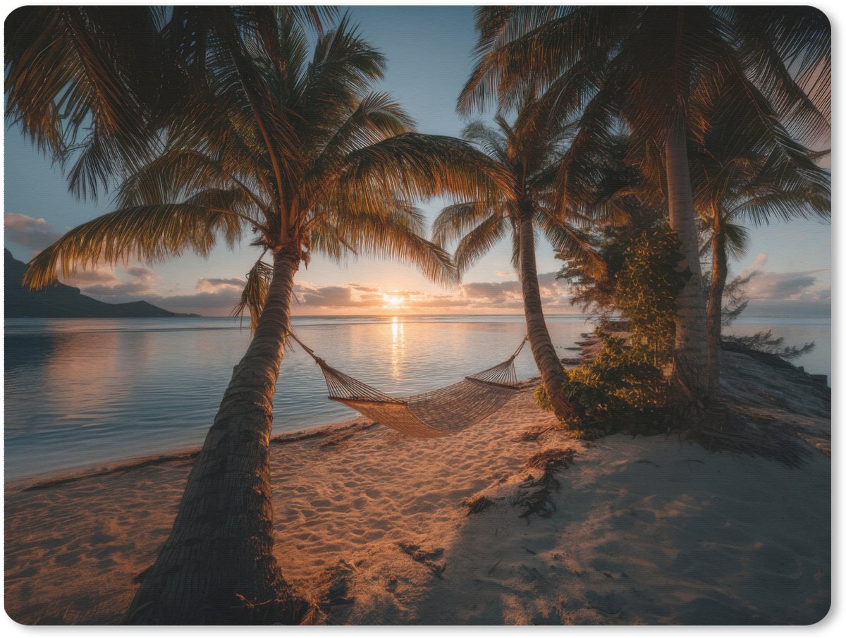 Muismat XXL 80x60 cm - Bureau onderlegger - Bureau mat Palmbomen - Hangmat - Strand - Zonsondergang - Bureaumat - Gaming mousepad xl - Bureaulegger groot - Computer deskmat