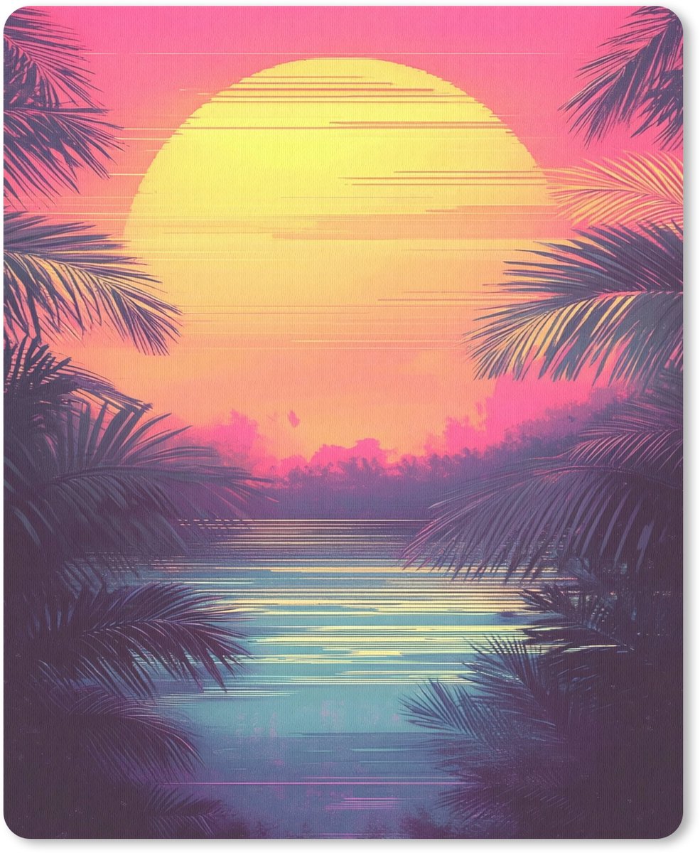 Muismat 19x23 cm - Mousepad Zon - Geel - Palmbomen - Tropisch - Muismatten