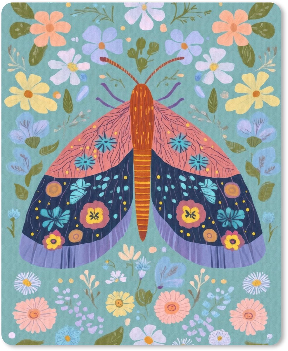 Muismat 19x23 cm - Mousepad Vlinder - Sierlijk - Bloemen - Bladeren - Muismatten