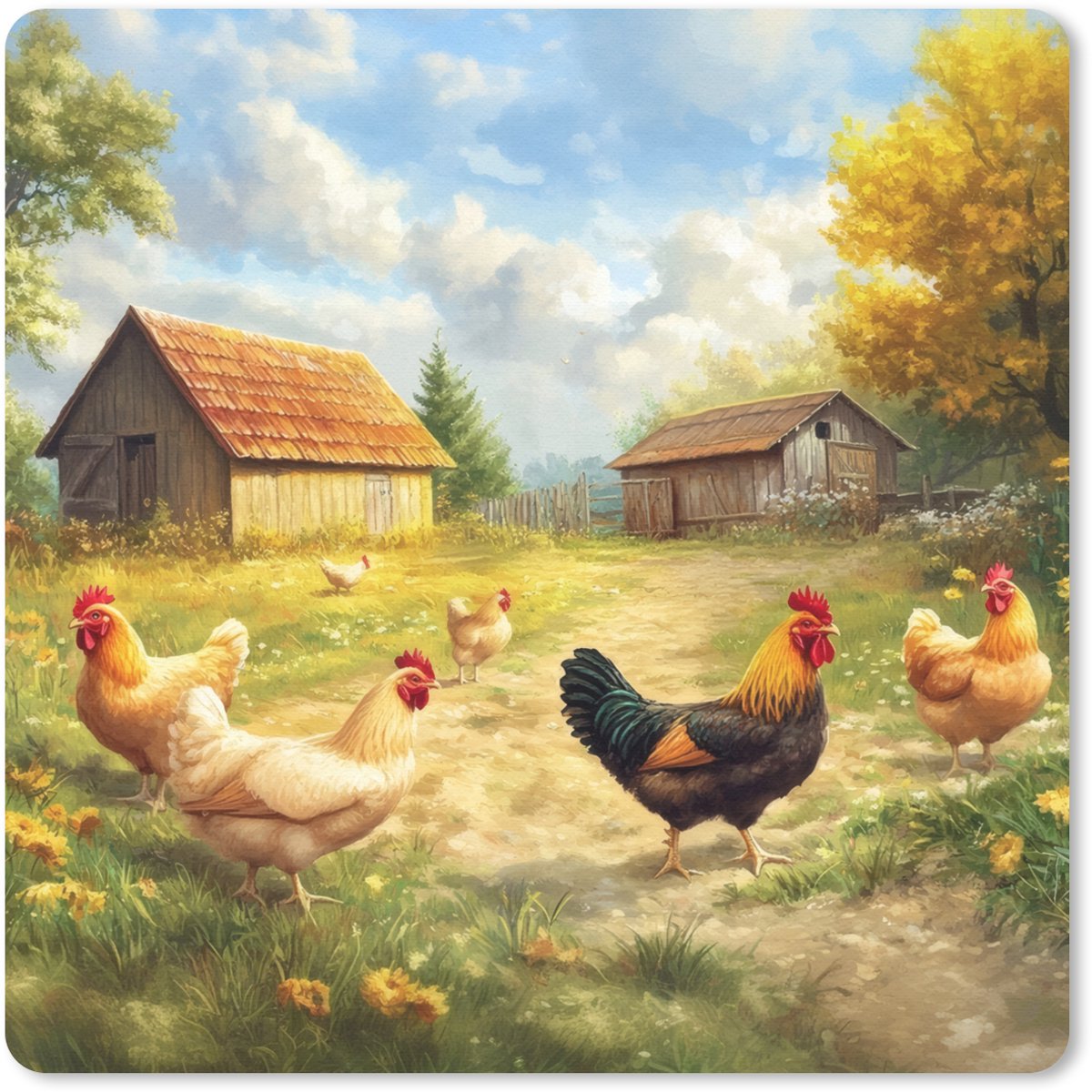 Muismat 30x30 cm - Mousepad Kippen - Landelijke rust - Natuur - Muismatten