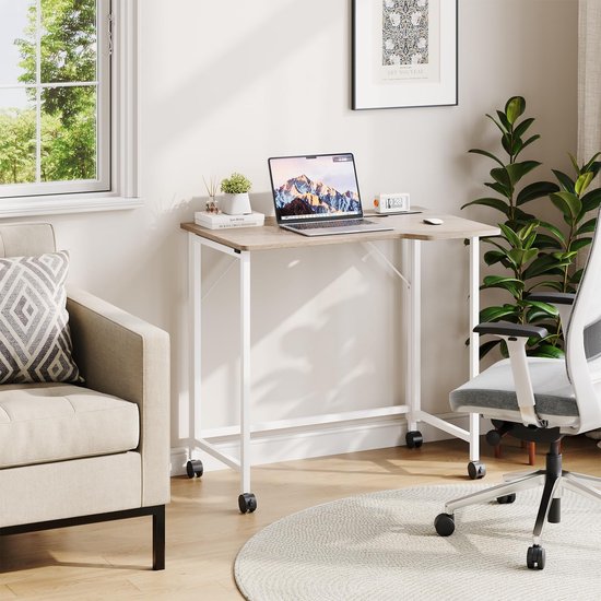 Unyqoos® Opvouwbare en Ruimtebesparende Computertafel met Ergonomisch L-Design en Wielen voor Flexibel Thuiswerken
