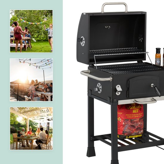 houtskoolbarbecue - met deksel en wielen - met 2 roosters van Central Park — afbeelding 3