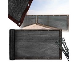 Teedz Balkon Afdekking – 500 x 105 cm – Balkonscherm - Privacydoek Zwart – Zonnescherm - Met Bevestigingsogen en Tie-wraps – UV-bestendig – Voor Balkon, Tuin en Terras
