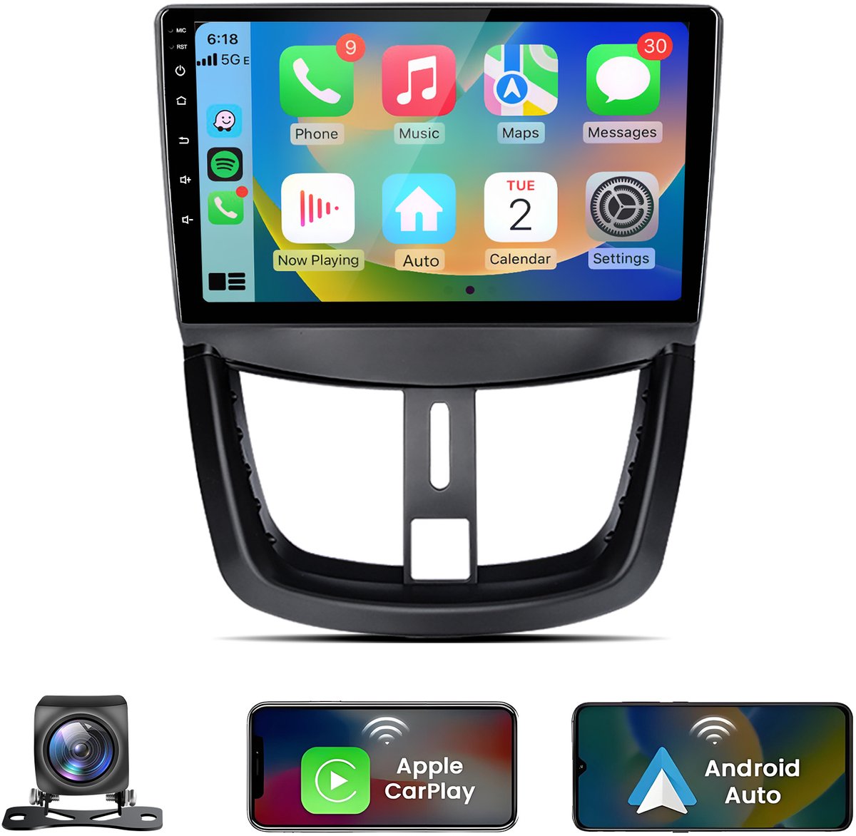 JUNSUN Autoradio - Geschikt voor Peugeot 207 CC 2006-2015, - Android 14 - 6+128 GB - Draadloze CarPlay & Android Auto - Ccta-Core & GPS Navi & SWC & Bluetooth & Wifi 4G KAM