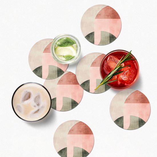 Sous-verres de verre - Rond - Cercle - Abstrait - Rose - 10x10 cm - Dessous de verre - 6 pièces