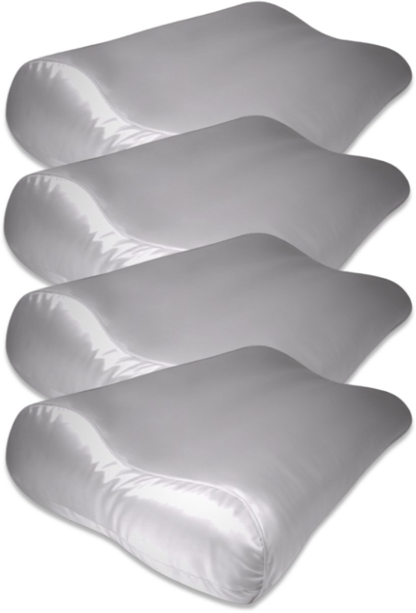 Silk Heaven Voordeelset 4x 100% Zijden kussensloop Licht Grijs Ergonomisch - 19MM - 30x50cm - Satijn geweven zijden kussensloop - Anti acne kussensloop - Silk Heaven - 30x50cm Lichtgrijs