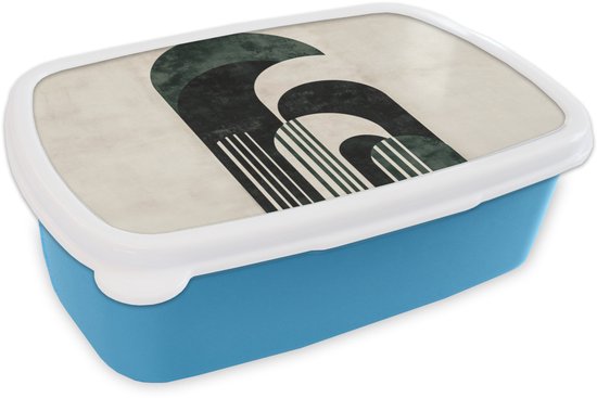 Broodtrommel Blauw - Lunchbox Bogen - Donkergroen - Lijnen - Brooddoos 18x12x6 cm - Brood lunch box - Broodtrommels voor kinderen en volwassenen