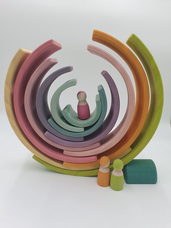 Houten regenboog - Pastelkleuren - Pastel regenboog - 12 stuks - Open einde speelgoed - Educatief montessori speelgoed van Houten — afbeelding 3