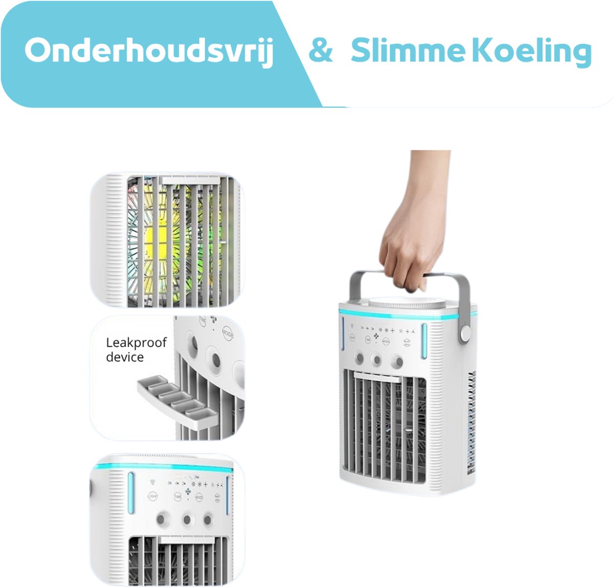 LifeStages - Mobiele Airco Zonder Afvoerslang - Mobiele Airconditioning - Mini-Airconditioning voor Kamers - 4-in-1 Luchtkoeler met Waterkoeling - Airconditioner Zonder Afvoerslang - Draagbare Airconditioner met 3 Modussen - 1000ml – foto 8