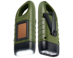 JustValue Opwindbare Zaklamp - Militaire zaklamp - LED Knijpkat - Noodverlichting - Dynamo - Zonne-energie - Solar - Donkergroen
