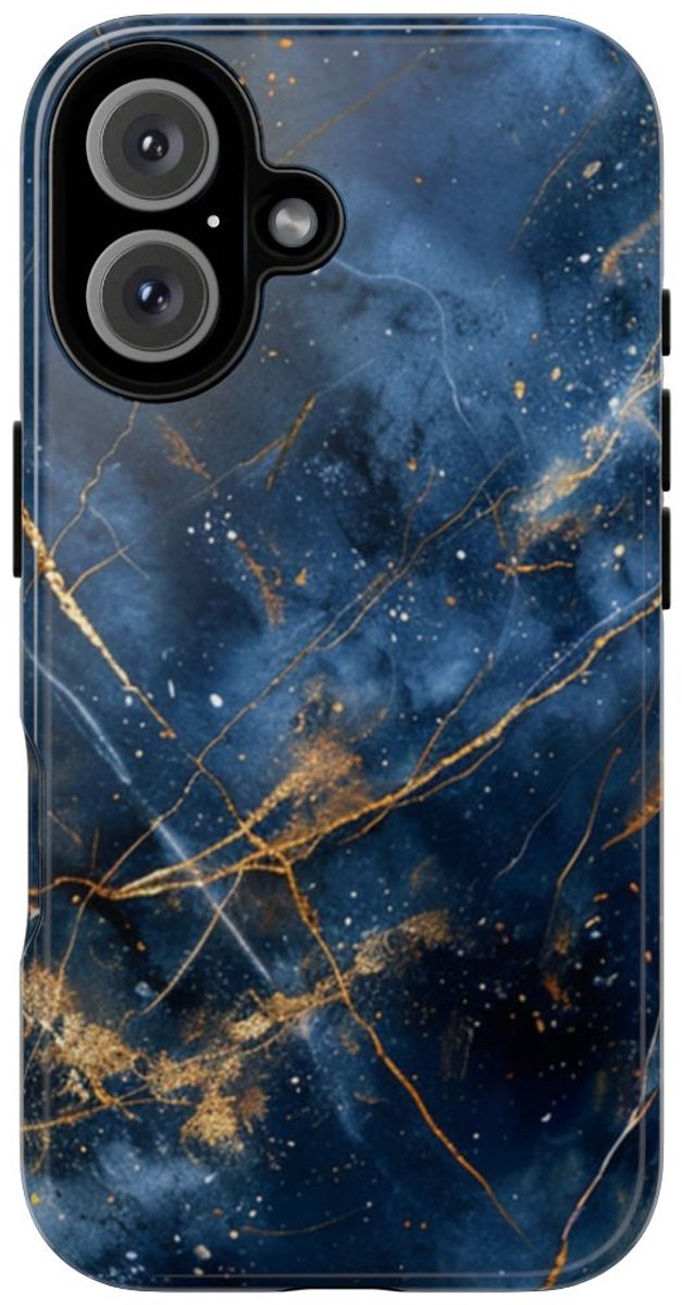 Blauw Marmerpatroon met Gouden Adering – Telefoonhoesje Geschikt voor iPhone 16