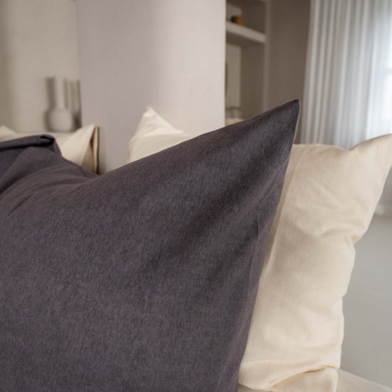 Kayori Showa Dekbedovertrek Flanel - 260x200-220 + 2 slopen - Lits-jumeaux - Antracite van Kayori — afbeelding 3