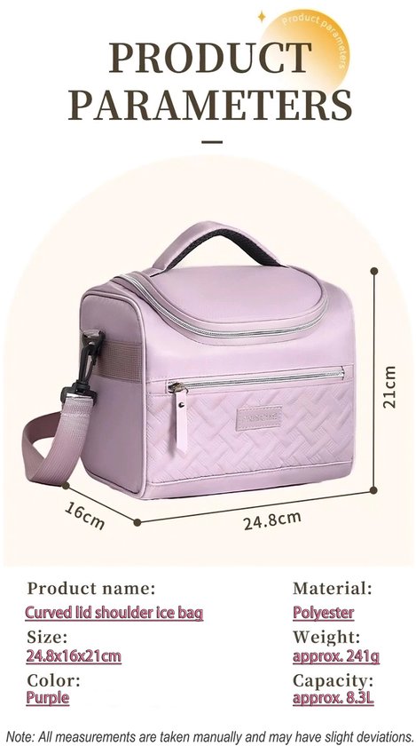 Rainbecom Lunchtas 8.3L - Koeltassen Paars - Isolerende & Waterdichte 900D Polyester – Handvat Riem Lunch Bag - Verstelbare Schouderriem – Voor Werk, School, Reizen, Picknick - 24.8x16x21cm