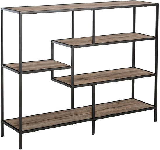 HOMCOM Keukenrek, magnetronrek, industriële opbergkast met 2 USB-opladers en 2 stopcontacten, 5 haken en verstelbare plank, 60 x 42 x 153 cm, rustiek bruin
