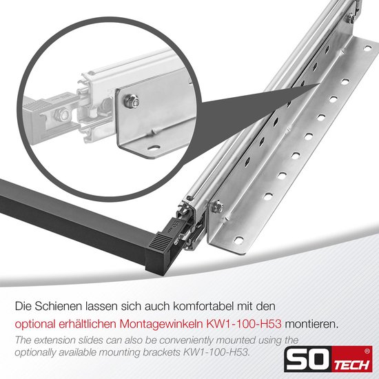 SOTECH VarioSlide Laderail complete set KV2-100-H53-450 EH 450 mm tot 100 kg eenhandsvergrendeling zwart geanodiseerd voor laden zonder front tot 1200 mm breed