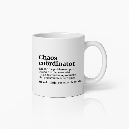 Tasse « Coordinateur du chaos » – Tasse à café amusante pour les résolveurs de problèmes et les légendes