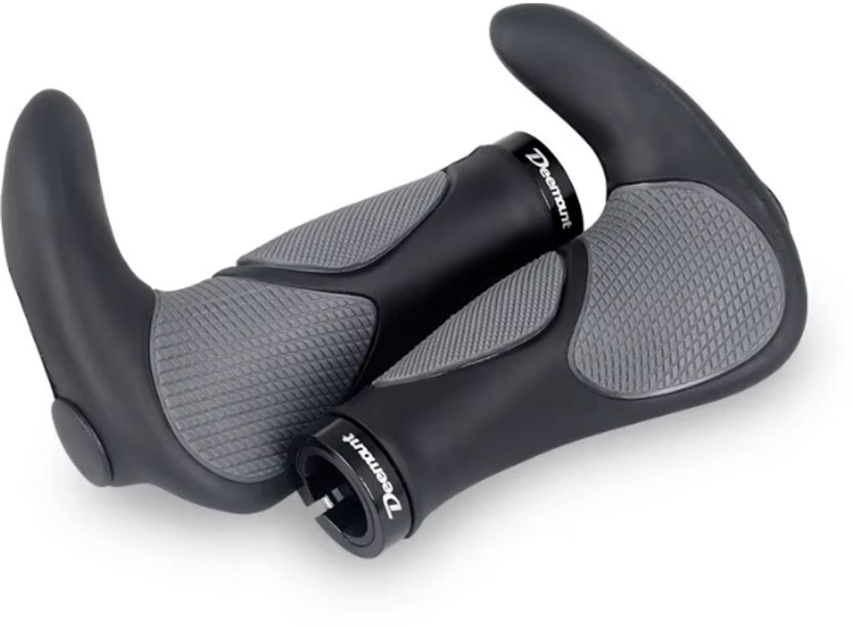Rieba® Handvatten Fiets - Ergonomische Handgrepen - Handvat Met Bar Ends - Binnendiameter 22.2 mm - Zeer Comfortabel - Rubber - Zwart / Grijs