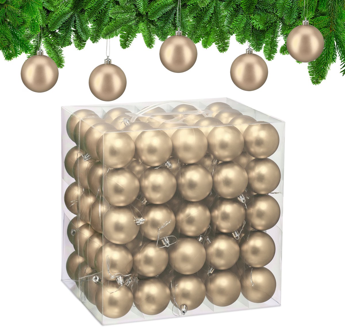 kerstballen set van 100 - Ø 6 cm - mat - kunststof - champagne