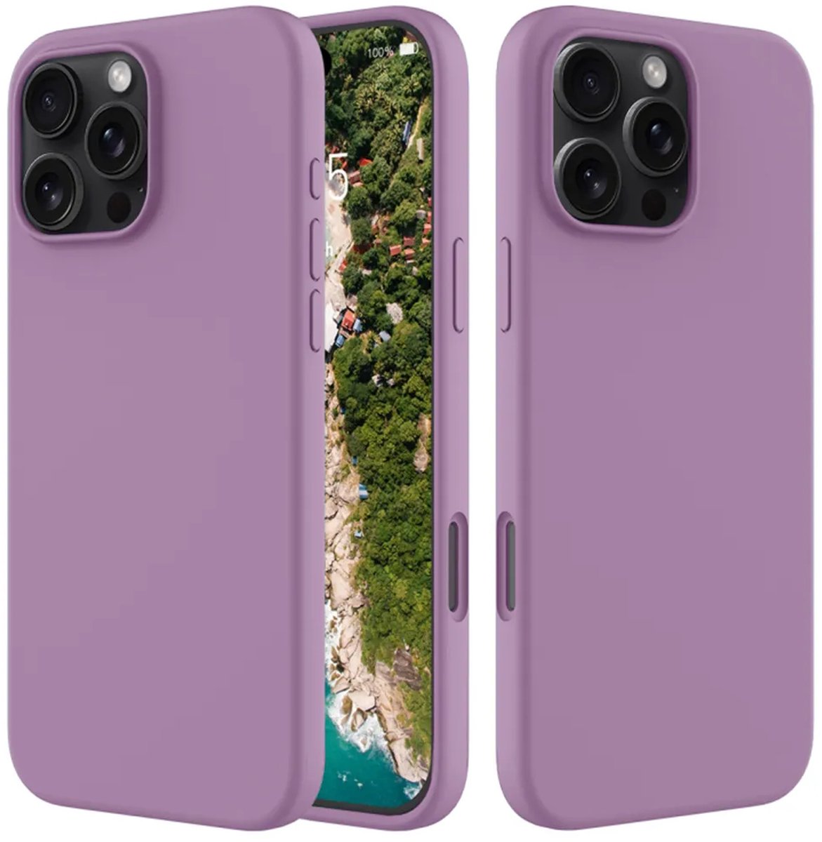 MobyDefend Hoesje - Geschikt voor iPhone 16 Pro - Matte Siliconen Backcover - Paars