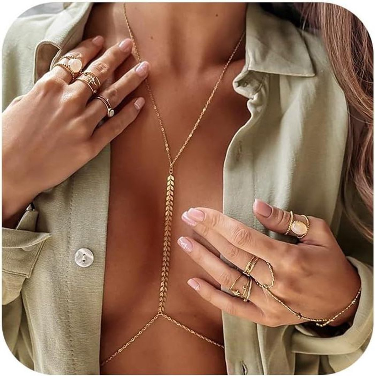 In de mode Eenvoudig Ronde Strass Borstketting , Vrouwen Glanzend Bikini Lichaamsketting Voor