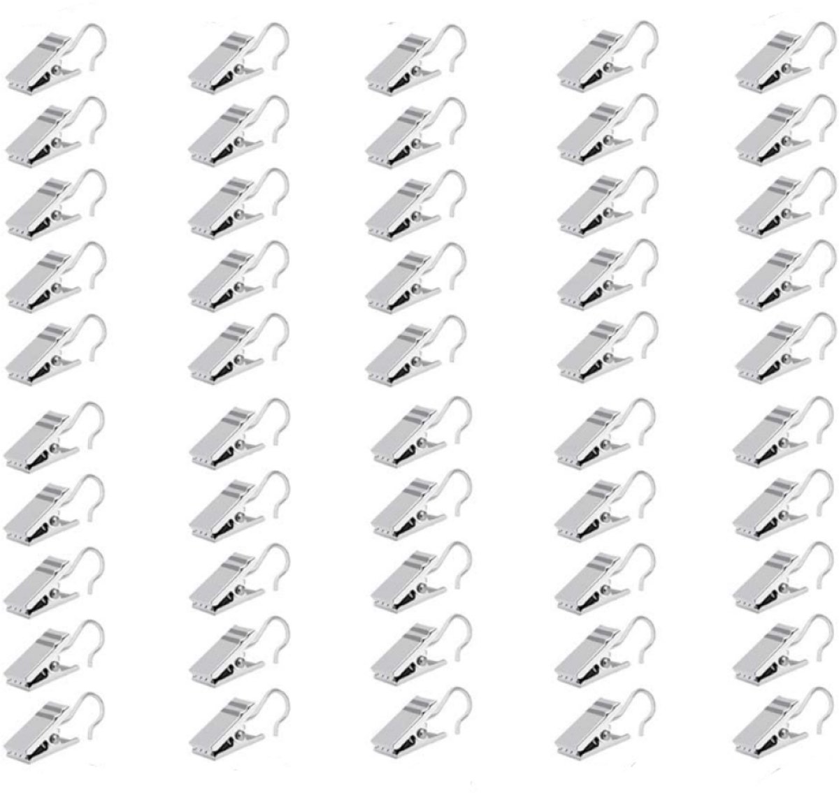 50 Stuks - Metalen Gordijnhaken - Clips - RVS - voor Gordijnen Douchegordijnen Foto’s en Decoratie - Zilver