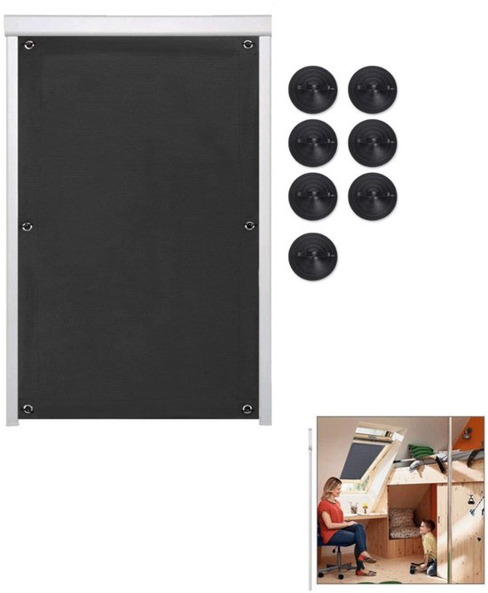 Zwart verduisteringsdoek met zuignappen, voor een raam. Inclusief 6 zwarte zuignappen.