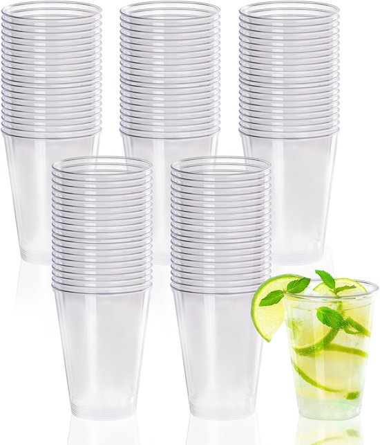 100 gobelets en plastique réutilisables de 300 ml – Gobelets robustes sans BPA pour Fête, anniversaires et événements