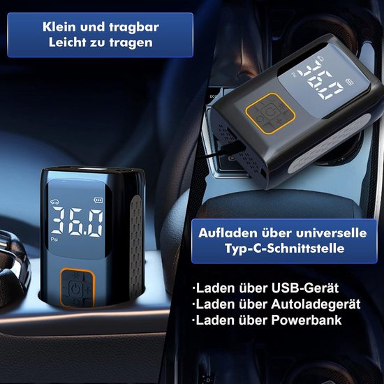 Fietspomp - fietspomp elektrisch - fietspompen - Elektrische luchtpomp - Elektrische fietsluchtpomp - Kleine compressor voor fietsen - met led-lampje - 150 PSI - voor fietsen, auto's, motoren en zwembaden — afbeelding 3